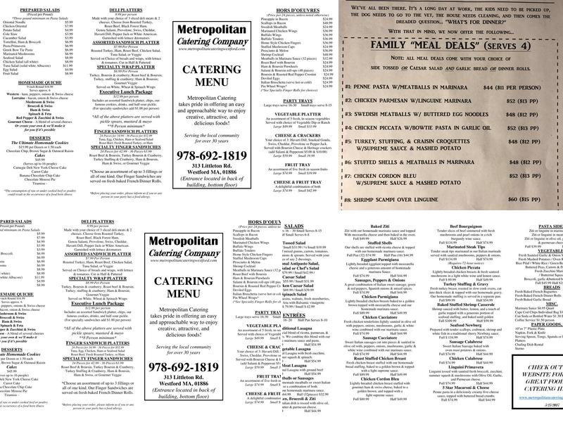 Metropolitan Catering Menu