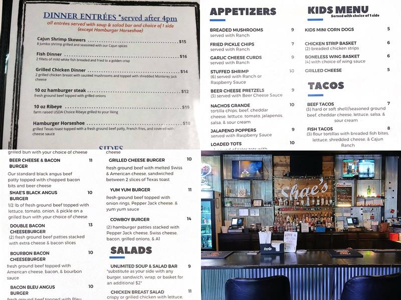 Shae’s Pub and Grub Menu