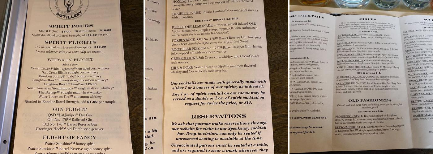 Quincy Street Distillery Menu