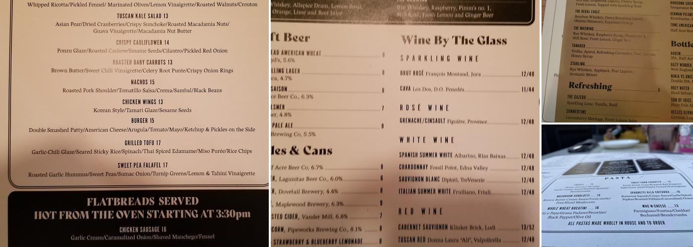 The Warbler Menu