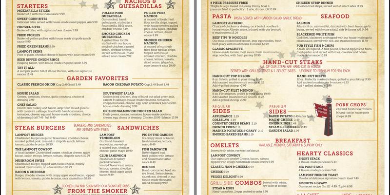 TJ’s Steakhouse & Tavern, LLC Menu