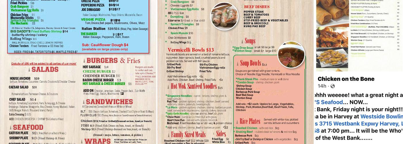 Westside Bowling Lanes Menu
