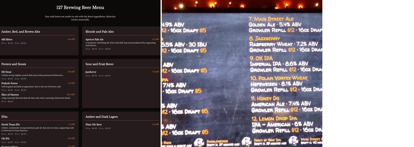 127 Brewing Menu