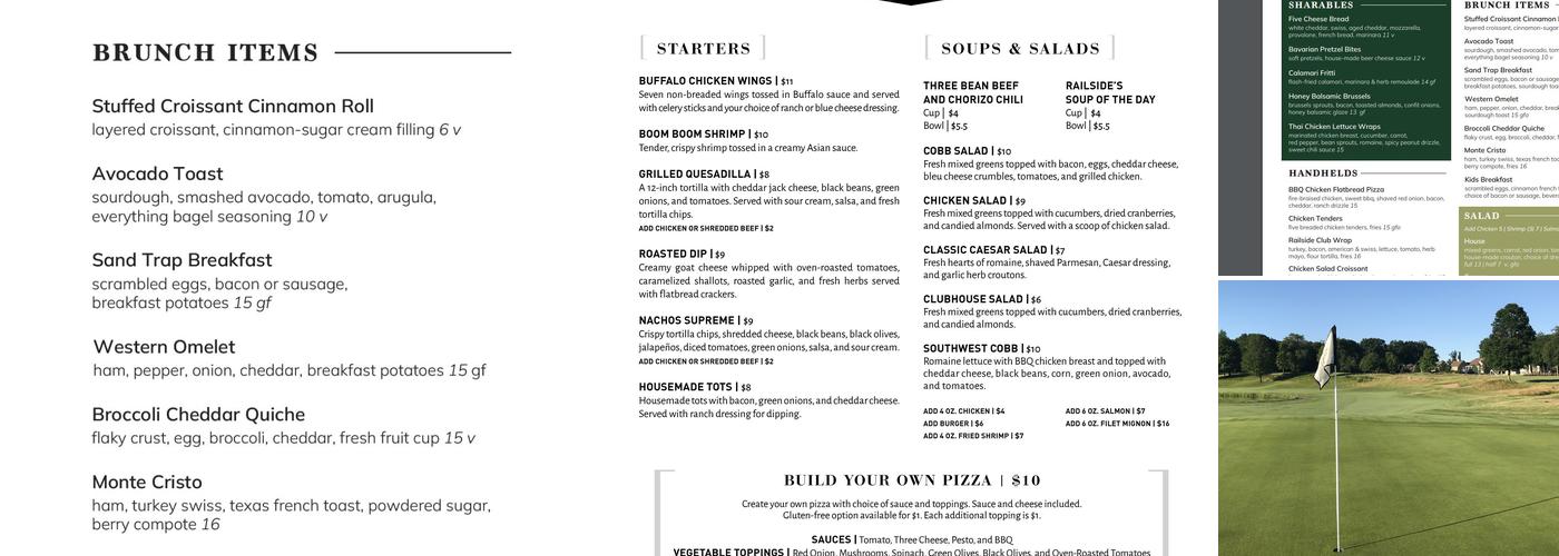 Railside Golf Club Menu