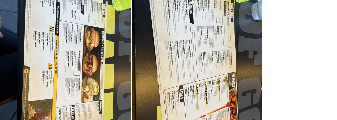Buffalo Wild Wings Menu