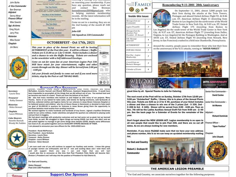 CALUMET MEMORIAL POST #330 Menu