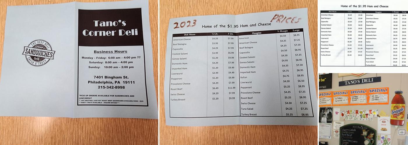 Tano's Deli Menu