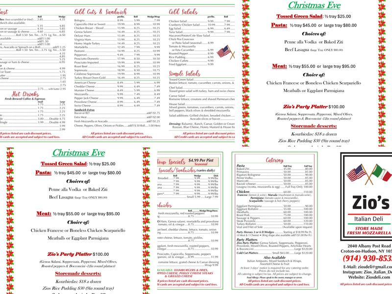 Zio's Italian Deli Menu