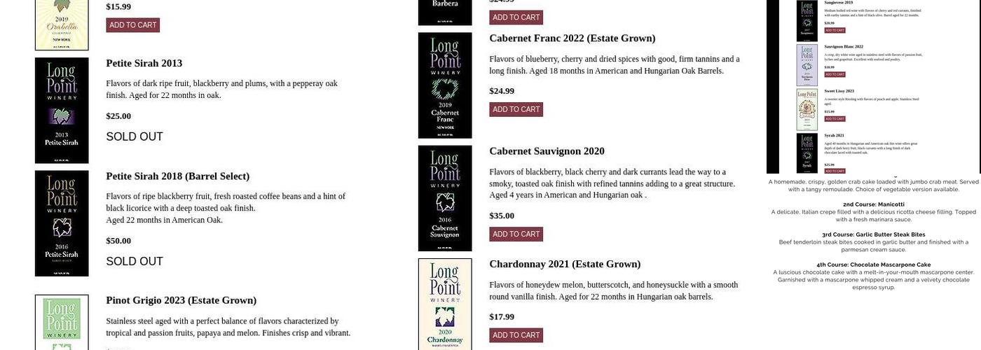 Long Point Winery Menu