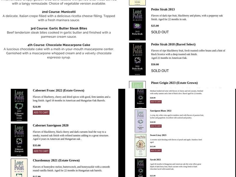 Long Point Winery Menu