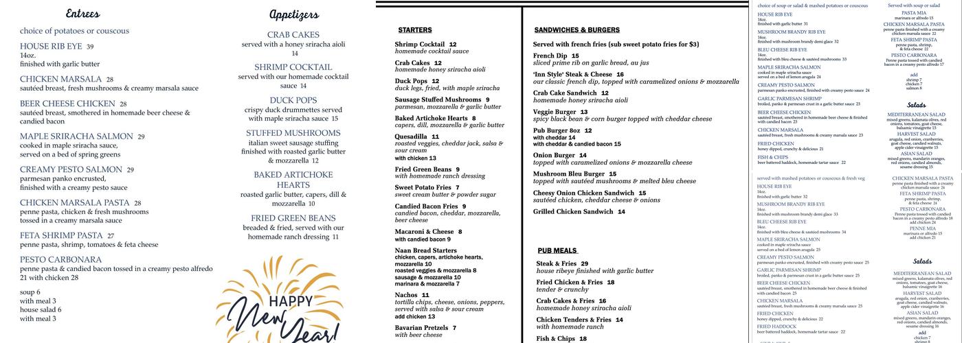 Inn At Whitefield Menu