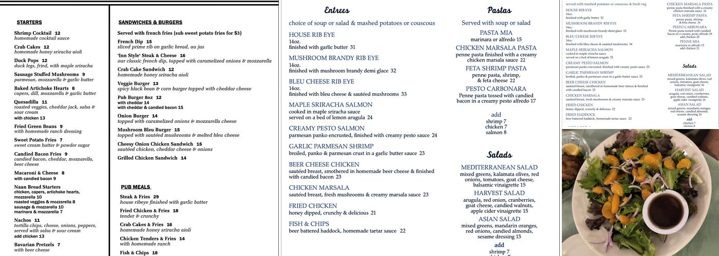 Inn At Whitefield Menu