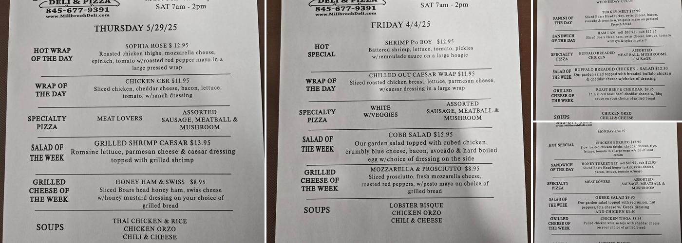 Millbrook Deli Menu
