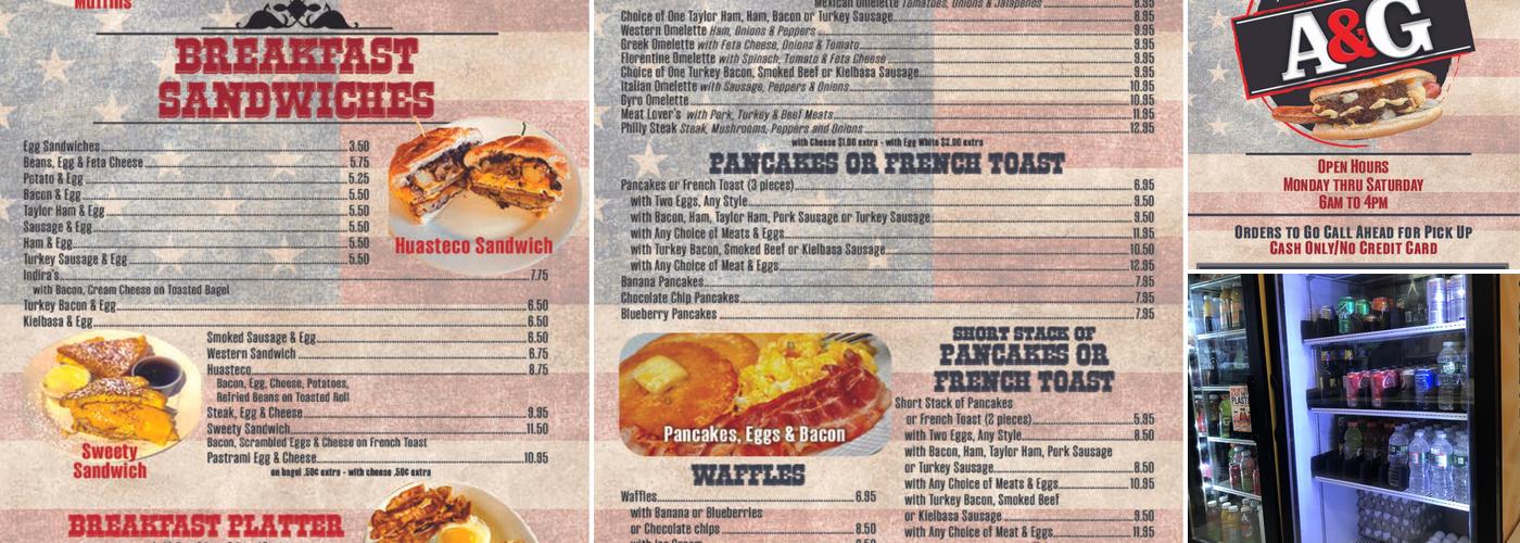 A & G Luncheonette Menu