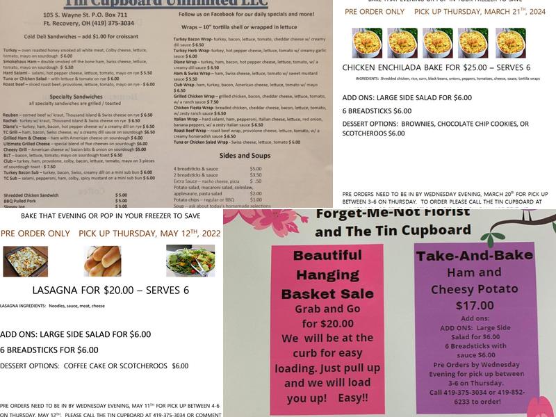 Tin Cupboard Menu