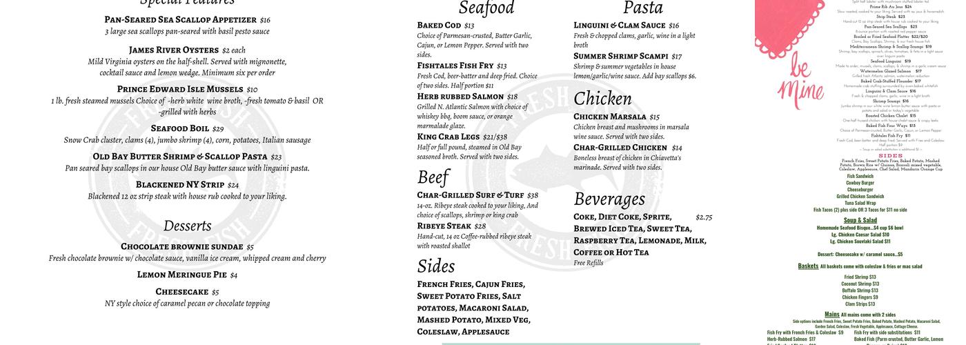 Fishtales Hideaway Menu