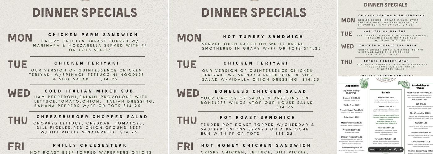 Crescent Wrench Tavern Menu