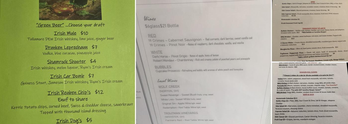 M and M's Taphouse LLC Menu