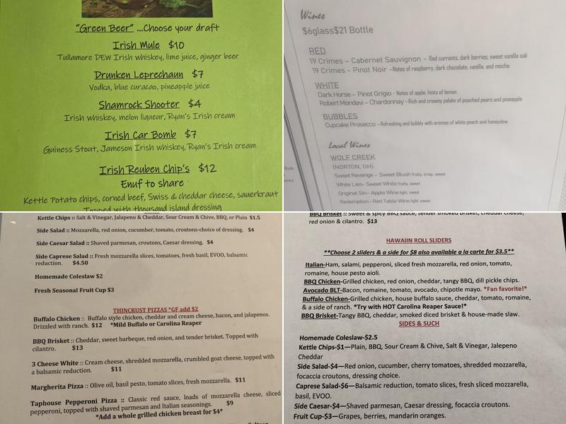 M and M's Taphouse LLC Menu