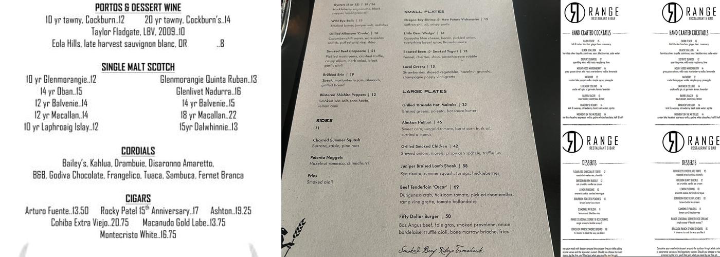 Wild Rye Menu