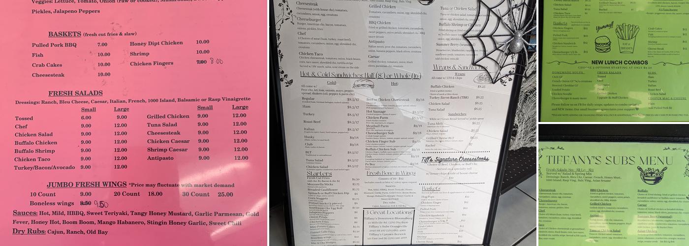 Tiffany’s Downtown Menu