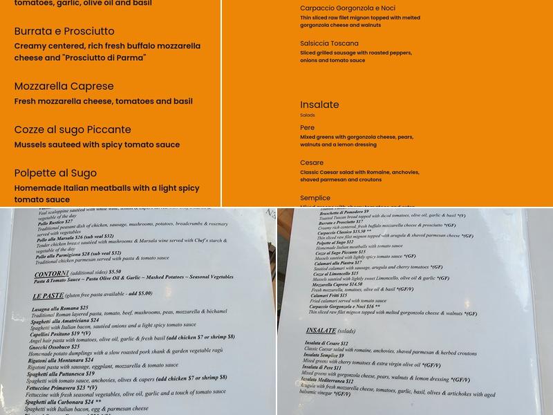 Gusto Ristorante Menu