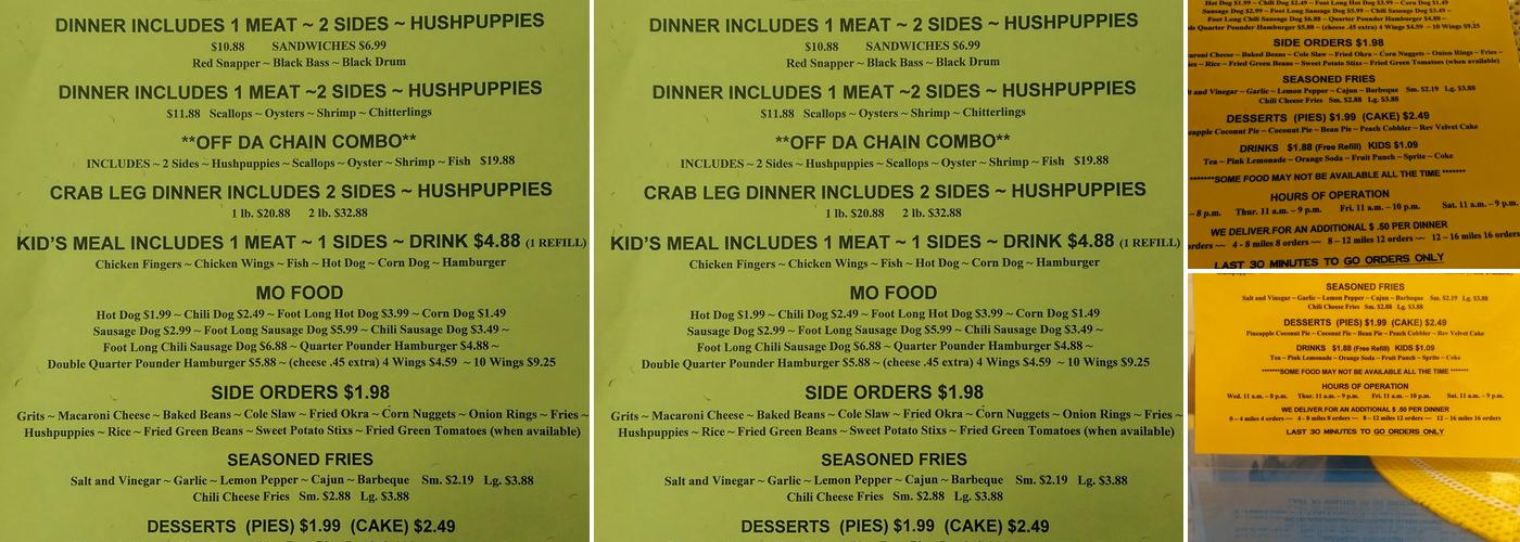 Off Da Chain Seafood & Mo Menu