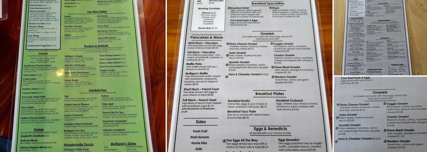 Mulligan’s Menu