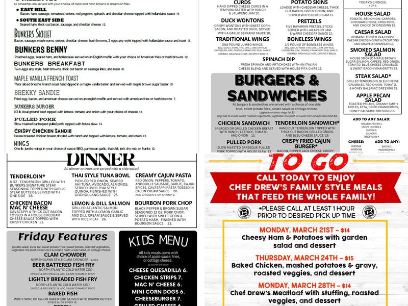 Bunkers @ Tribute Golf Course Menu