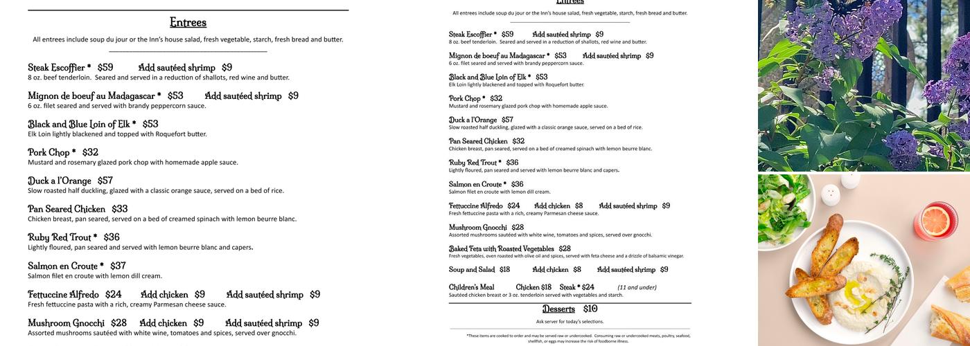 Inn of Glen Haven Menu