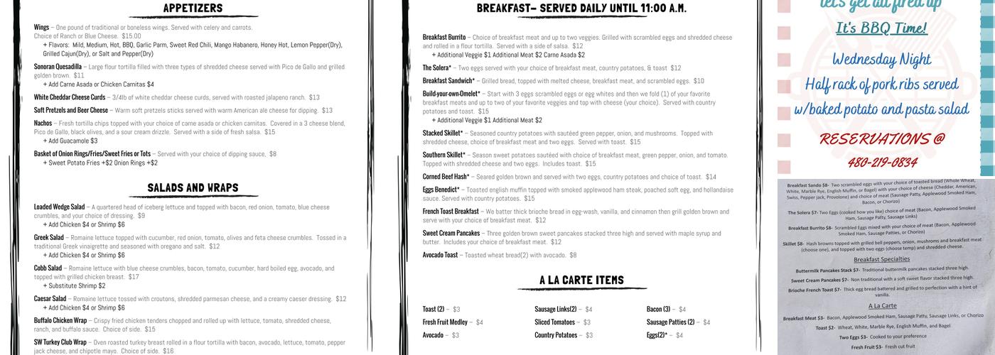 The Grille at Lone Tree Golf Club Menu