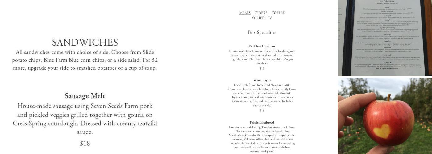 Brix Cider Menu