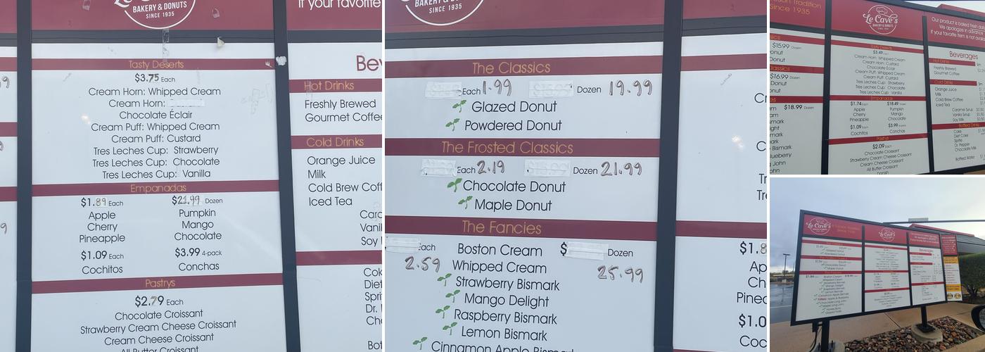 Le Cave's Bakery Menu