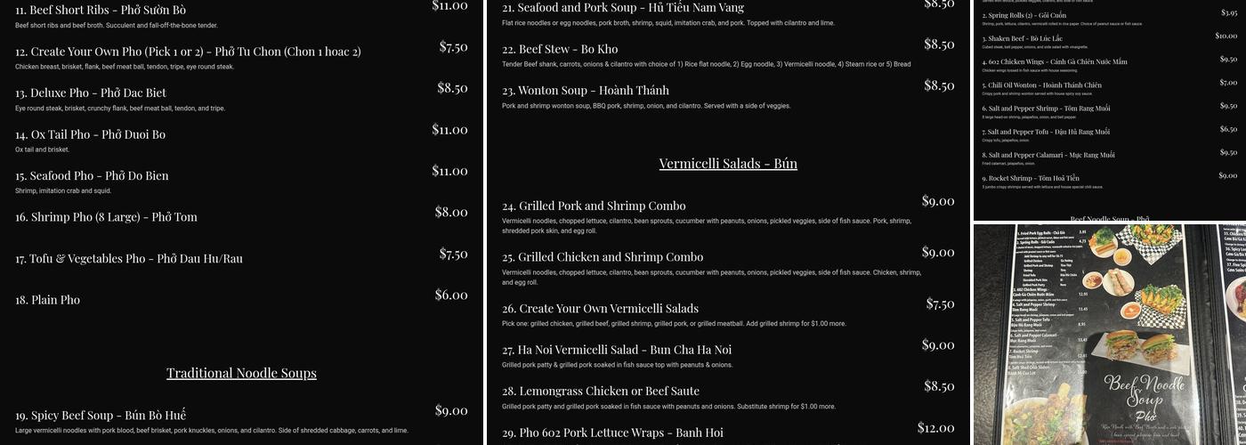 Phở 602 Menu