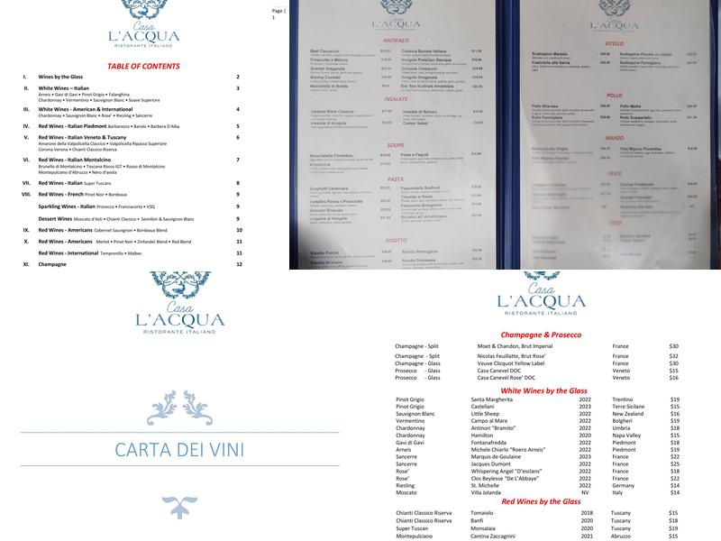 CASA L'ACQUA Ristorante Italiano Menu