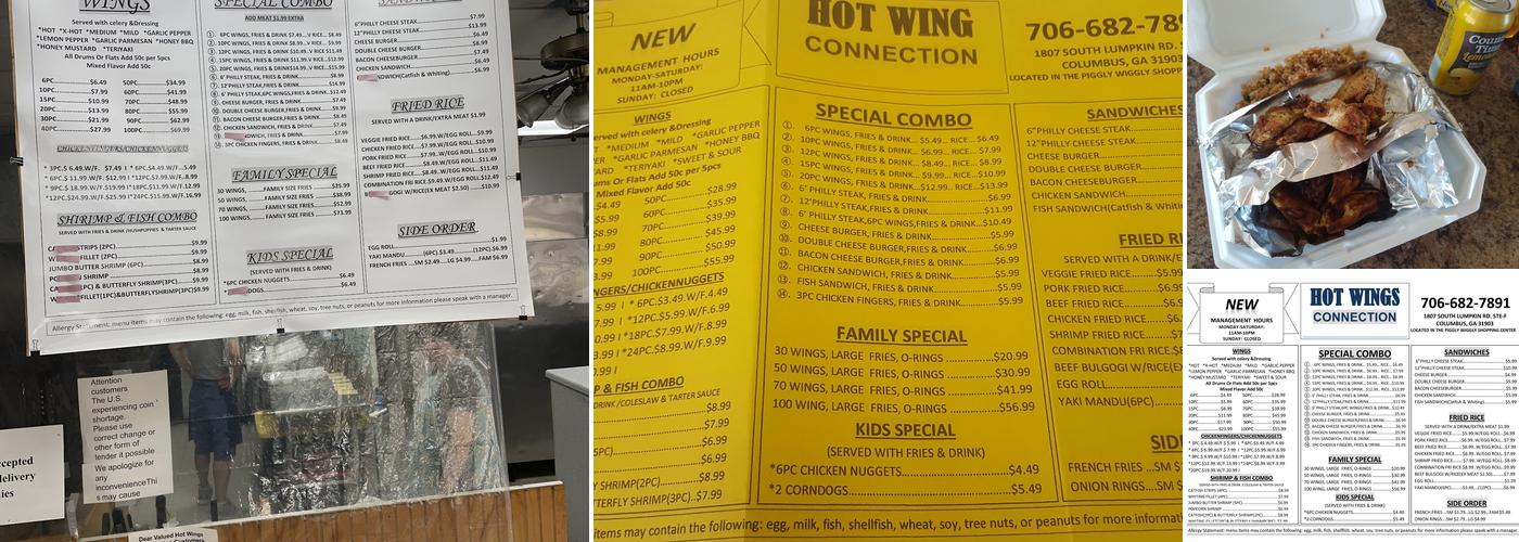 Hot wing connections Menu