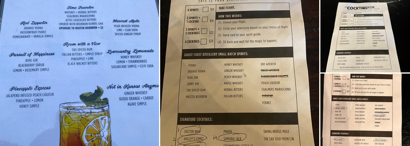 Ghost Coast Distillery Menu