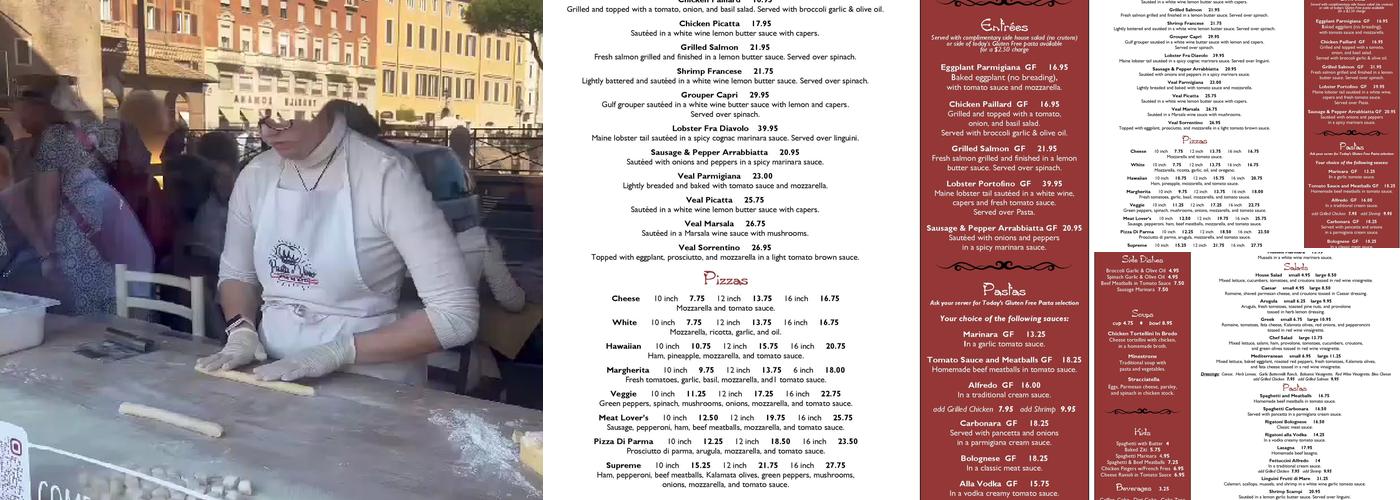 Pasta Vino Menu