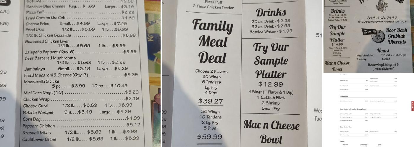 It's A Wing Thing Menu