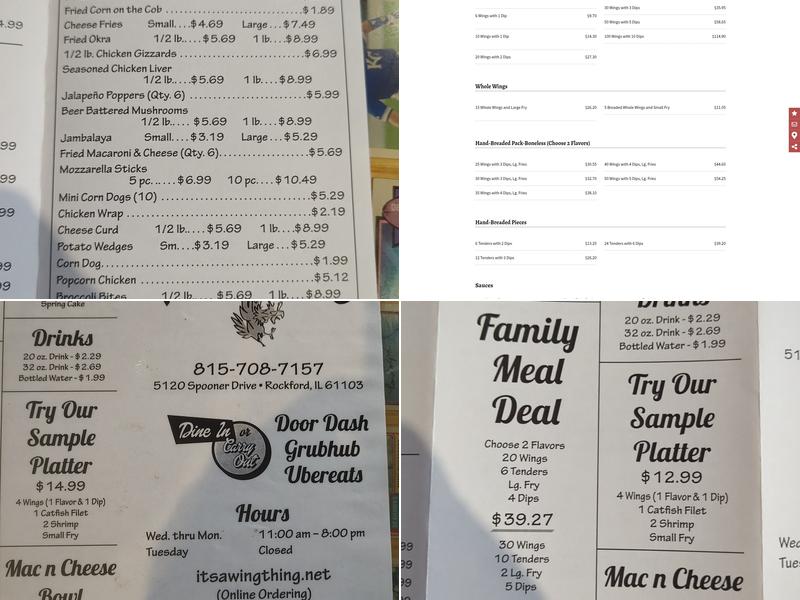 It's A Wing Thing Menu