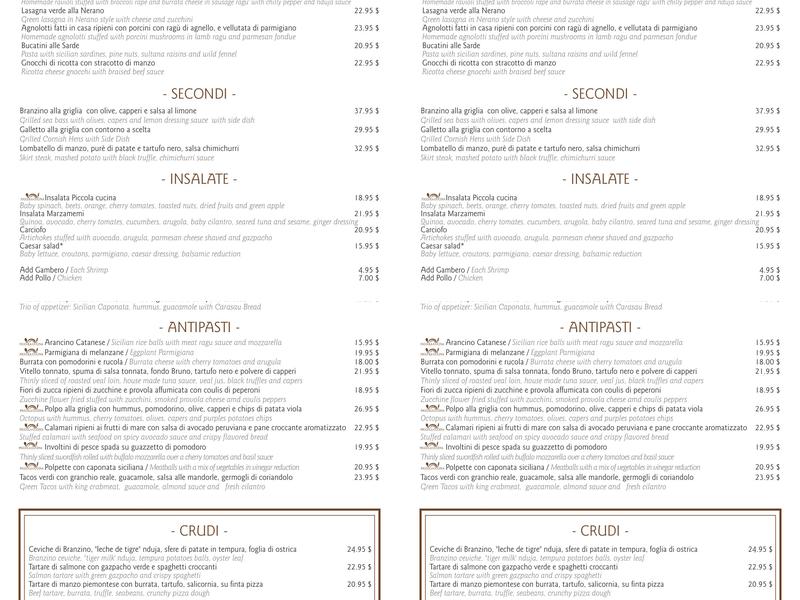 Piccola Cucina Osteria Siciliana Menu
