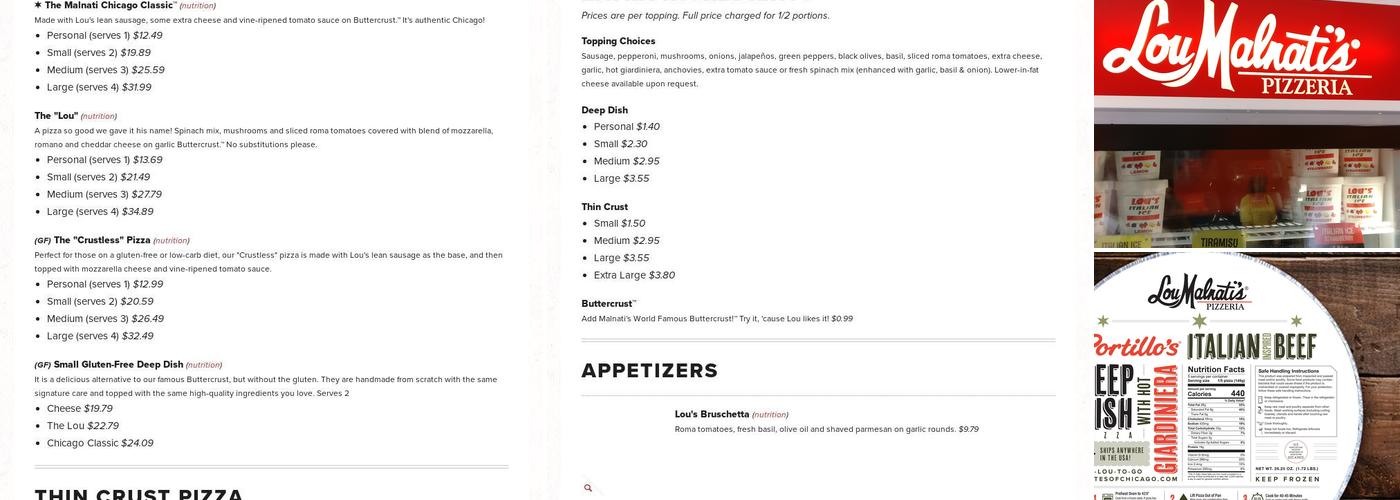 Lou Malnati's Pizzeria Menu