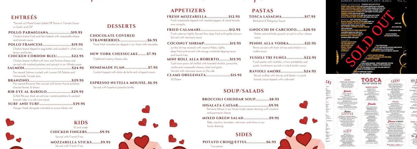 Tosca Rooftop Garden Bar Menu