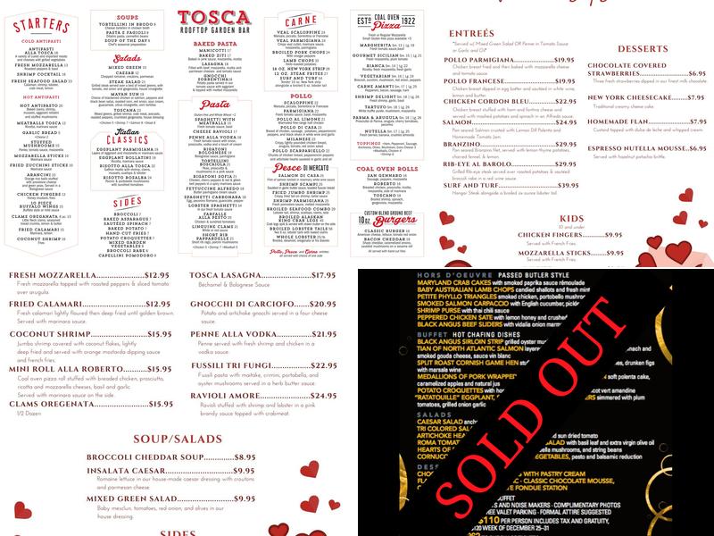 Tosca Rooftop Garden Bar Menu