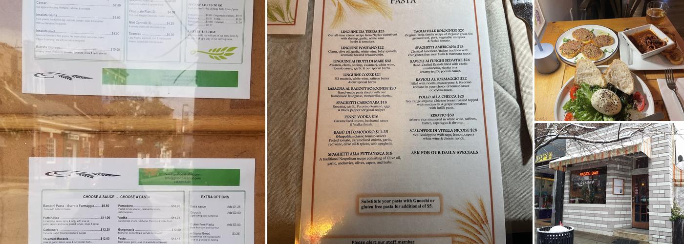 Grano Pasta Bar Menu