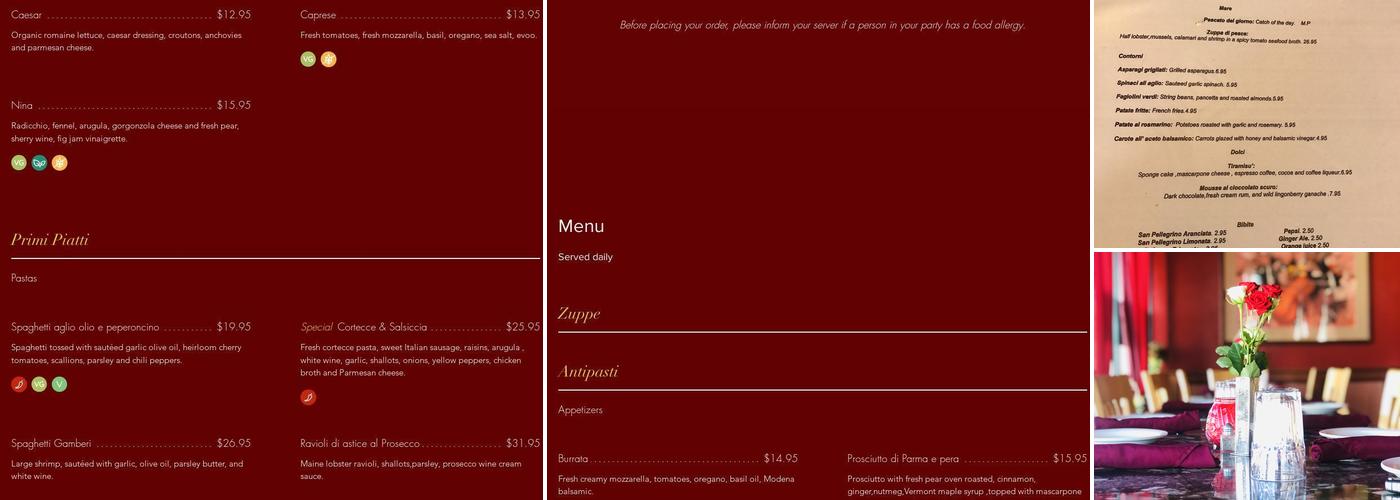Trattoria Nina Menu
