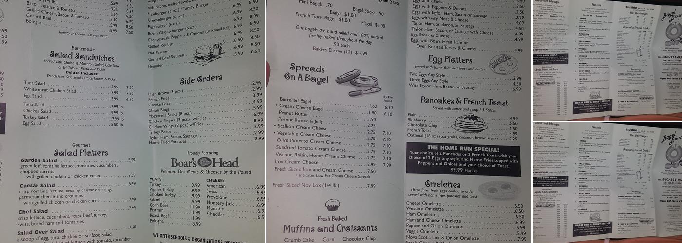 Bagel Brunch Menu