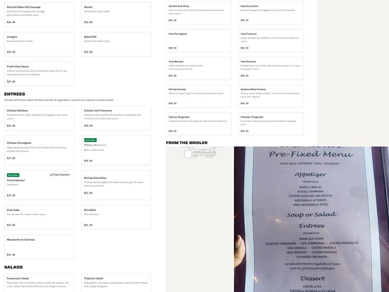 Francesco’s Supper Club Menu