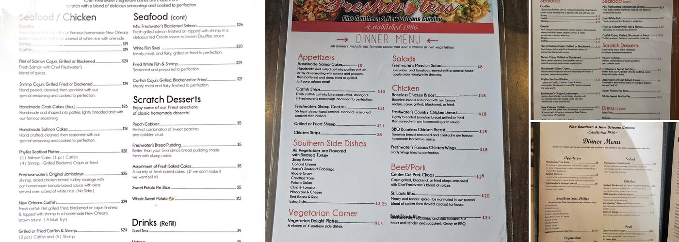 Freshwaters Southern New Orleans Menu