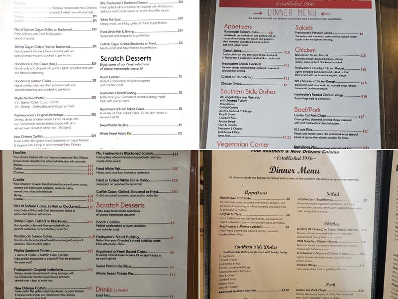 Freshwaters Southern New Orleans Menu